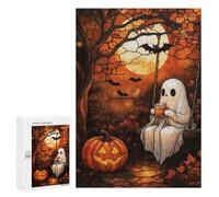 Rompecabezas para Adultos 300 PCS Stained Glass Ghost and Coffee Under The Moon Rompecabezas para Adultos Juegos Relajantes Mejora La Memoria Cumpleaños Y Navidad 300 PCS