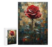 Rompecabezas para Adultos 300 PCS Stained Glass Red Rose of Elegance Juego De Rompecabezas para Ejercitar La Mente Corte De Precisión Interacción Entre Padres E Hijos 300 PCS