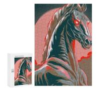 Rompecabezas para Adultos 300 PCS Stylized Horse with Glowing Red Eyes Juego De Rompecabezas para Ejercitar La Mente Corte De Precisión Interacción Entre Padres E Hijos 300 PCS