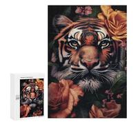 Rompecabezas para Adultos 300 PCS Tiger Floral Animal Face Juego De Rompecabezas para Ejercitar La Mente Corte De Precisión Interacción Entre Padres E Hijos 300 PCS