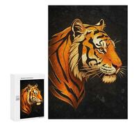 Rompecabezas para Adultos 300 PCS Tiger Head Profile on Dark Background Rompecabezas para Adultos Juego De Ingenio Desafío Difícil 300 PCS