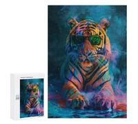 Rompecabezas para Adultos 300 PCS Tiger In Colorful Paint Rompecabezas para Adultos Juegos Relajantes Mejora La Memoria Cumpleaños Y Navidad 300 PCS