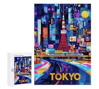 Rompecabezas para Adultos 300 PCS Tokyo Neon Glow - Colorful Geometric Cityscape Rompecabezas para Adultos Juegos Relajantes Mejora La Memoria Cumpleaños Y Navidad 300 PCS