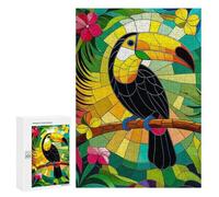Rompecabezas para Adultos 300 PCS Toucan in Stained Glass Tropical Paradise Rompecabezas para Adultos Juegos Familiares Alivia El Estrés Regalo De Cumpleaños, Regalos, 300 PCS