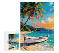 Rompecabezas para Adultos 300 PCS Tropical Beach with Boat and Palm Juego De Rompecabezas para Ejercitar La Mente Corte De Precisión Interacción Entre Padres E Hijos 300 PCS