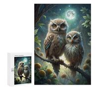Rompecabezas para Adultos 300 PCS Two Owls Perched Under Moonlight Rompecabezas para Adultos Juego Práctico Mejora La Memoria Regalos para Amigos Y Familiares 300 PCS