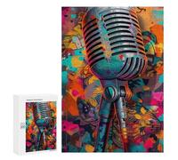 Rompecabezas para Adultos 300 PCS Vibrant Retro Microphone Artwork Rompecabezas para Adultos Análisis Y Lógica Entrena Tu Cerebro Y Tus Manos Juguete Juego Intelectual 300 PCS