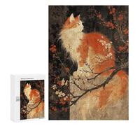 Rompecabezas para Adultos 300 PCS Vintage Art of A Japan Cat with Cherry Blossom Rompecabezas para Adultos Juegos Familiares Alivia El Estrés Regalo De Cumpleaños, Regalos, 300 PCS