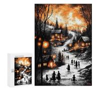Rompecabezas para Adultos 300 PCS Vintage Winter Glow - Lantern-Lit Village in A Snowy Twilight Rompecabezas para Adultos Juegos Familiares Regalo De Cumpleaños Regalos De Cumpleaño