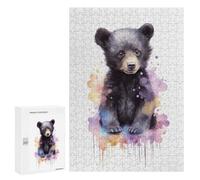 Rompecabezas para Adultos 300 PCS Watercolor Baby Black Bear Rompecabezas para Adultos Juegos Relajantes Mejora La Memoria Cumpleaños Y Navidad 300 PCS