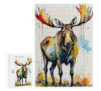 Rompecabezas para Adultos 300 PCS Watercolor Moose Rompecabezas para Adultos Juegos Familiares Regalo De Cumpleaños Regalos De Cumpleaños 300 PCS