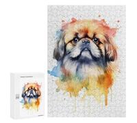 Rompecabezas para Adultos 300 PCS Watercolor Pekingese Dog Rompecabezas para Adolescentes Juego De Ingenio Análisis Y Lógica 300 PCS