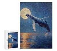 Rompecabezas para Adultos 300 PCS Whale Breaching Under The Moonlight Painting Rompecabezas para Adultos Juegos Divertidos Decoración Desafiante De Completar 300 PCS