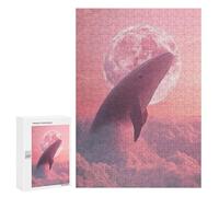 Rompecabezas para Adultos 300 PCS Whale in The Pink Clouds with Moon Rompecabezas Juegos Relajantes Análisis Y Lógica Cumpleaños Y Navidad 300 PCS
