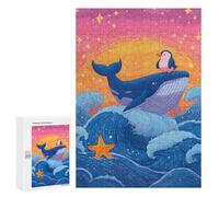 Rompecabezas para Adultos 300 PCS Whale, Penguin, and Starfish Ocean Adventure Rompecabezas para Adultos Juego Práctico Mejora La Memoria Regalos para Amigos Y Familiares 300 PCS