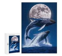 Rompecabezas para Adultos 300 PCS Whales Breaching Under The Moonlight Rompecabezas para Adultos Juego Práctico Mejora La Memoria Regalos para Amigos Y Familiares 300 PCS