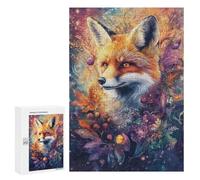 Rompecabezas para Adultos 300 PCS Whimsical Fox with Flowers and Berries - Vibrant Digital Airbrush Art Rompecabezas para Adolescentes Juego De Ingenio Análisis Y Lógica 300 PCS