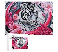 Rompecabezas para Adultos 300 PCS White Tiger Amidst Floral Whirlwind Rompecabezas para Adultos Juegos Divertidos Pero Regalos Divertidos Y Humorísticos para Amigos Y Familiares 300 PCS