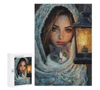 Rompecabezas para Adultos 300 PCS Winter Portrait with Cat Rompecabezas para Adultos Desafío Difícil Ayuda A Ejercitar El Cerebro Juego De Desafío Único 300 PCS