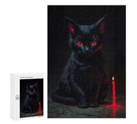 Rompecabezas para Adultos 300 PCS Witchcraft Black Cat with Red Eyes Rompecabezas para Adultos Juegos Familiares Regalo De Cumpleaños Regalos De Cumpleaños 300 PCS