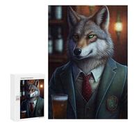 Rompecabezas para Adultos 300 PCS Wolf Barkeeper Suit Animal Rompecabezas para Adultos Juegos Relajantes Difícil Regalos para Amigos Y Familiares 300 PCS