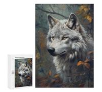 Rompecabezas para Adultos 300 PCS Wolf in Autumn Forest Rompecabezas para Adolescentes Juego De Ingenio Análisis Y Lógica 300 PCS