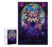 Rompecabezas para Adultos 300 PCS Wolf Magenta Night Abstrac Rompecabezas para Adultos Juegos Familiares Alivia El Estrés Regalo De Cumpleaños, Regalos, 300 PCS
