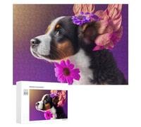 Rompecabezas para adultos, 300 piezas, corona floral, perro, retrato, juegos relajantes, análisis y lógica, regalos únicos de cumpleaños y Navidad, 300 piezas