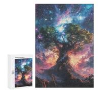 Rompecabezas para adultos 300 piezas Cosmic Glowing Ethereal Misty Earth Tree rompecabezas para adolescentes, juego de reflexión, decoración interior, regalo de cumpleaños único 300 unids