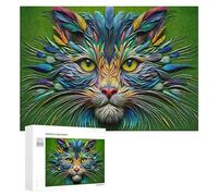 Rompecabezas para adultos, 300 piezas de arte de gato con plumas coloridas para adultos, juegos divertidos, decoración perfecta desafiante para completar 300 piezas
