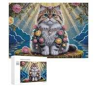 Rompecabezas para adultos, 300 piezas de arte de gato de fantasía floral, 2 rompecabezas para adultos, juegos de relajación, regalos de cumpleaños, regalos, 300 piezas