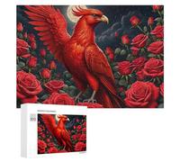 Rompecabezas para adultos, 300 piezas de Fénix rojo entre rosas, rompecabezas para adultos, juegos familiares, mejora la memoria, regalos únicos de cumpleaños y Navidad, 300 piezas