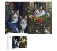 Rompecabezas para adultos, 300 piezas de gatos de jardín con flores, 2 rompecabezas para adolescentes, juego de acertijo cerebral, decoración del hogar, cumpleaños único y regalos, 300 piezas