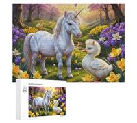 Rompecabezas para adultos, 300 piezas de unicornio y patito en el jardín de primavera, rompecabezas para adolescentes, juego de acertijo cerebral, decoración del hogar, cumpleaños único y regalos, 300