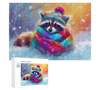 Rompecabezas para adultos, 300 piezas, mapache de invierno en bufanda, rompecabezas para adultos, juego de acertijo, decoración de pared, regalo de cumpleaños, regalos, 300 piezas