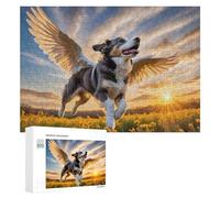 Rompecabezas para adultos, 300 piezas, perro volador en flores amarillas, rompecabezas para adolescentes, juego de acertijo cerebral, decoración del hogar, cumpleaños único y regalos, 300 piezas
