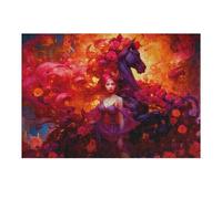 Rompecabezas para Adultos 38x26cm/1000pcs Flame of Passion A Woman and Horse Amidst Fire and Flowers Rompecabezas Juego Práctico Desafío Difícil Regalos para Amigos Y Familiares 38x26cm/1000pcs