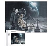 Rompecabezas para Adultos 500 PCS Astronaut Playing Chess on The Moon Rompecabezas para Adolescentes Juego De Ingenio Carrera De Velocidad De Manos Regalos De Cumpleaños Y Únicos 500 PCS