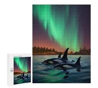 Rompecabezas para Adultos 500 PCS Aurora Orca Whale Northern Juego De Rompecabezas para Ejercitar La Mente Corte De Precisión Interacción Entre Padres E Hijos 500 PCS