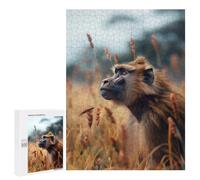 Rompecabezas para Adultos 500 PCS Baboon in Tall Wild Grass Animal Photo Rompecabezas para Adultos Juegos Familiares Regalo De Cumpleaños Regalos De Cumpleaños 500 PCS