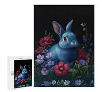 Rompecabezas para Adultos 500 PCS Baroque Blue Rabbit in Floral Garden Rompecabezas para Adultos Juego De Ingenio Desafío Difícil 500 PCS