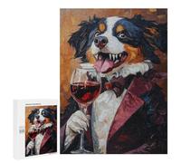 Rompecabezas para Adultos 500 PCS Bernese Mountain Dog Enjoying Red Wine Rompecabezas para Adolescentes: Mejora La Memoria, Entrena Tu Cerebro Y Tus Manos. Regalos para Reducir El Estrés 500 PCS