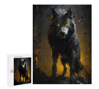Rompecabezas para Adultos 500 PCS Black Wolf with Yellow Eye Rompecabezas para Adultos Juegos Familiares Corte De Precisión Cumpleaños Y Navidad 500 PCS