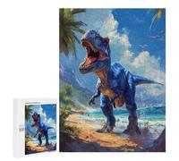 Rompecabezas para Adultos 500 PCS Blue T-Rex on Beach Rompecabezas para Adolescentes Juego De Ingenio Análisis Y Lógica 500 PCS