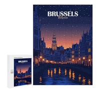 Rompecabezas para Adultos 500 PCS Brussels Belgium Night Cityscape Art Rompecabezas Juegos Relajantes Análisis Y Lógica Cumpleaños Y Navidad 500 PCS