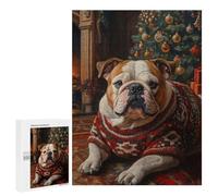 Rompecabezas para Adultos 500 PCS Bulldog Christmas Portrait English Bulldog in Sweater Rompecabezas para Adolescentes Juego De Ingenio Análisis Y Lógica 500 PCS