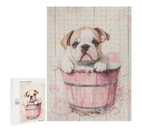 Rompecabezas para Adultos 500 PCS Bulldog Puppy in Pink Tub Rompecabezas para Adultos Juegos Familiares Corte De Precisión Cumpleaños Y Navidad 500 PCS