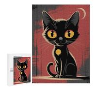 Rompecabezas para Adultos 500 PCS Cartoon Black Cat with Yellow Eyes Rompecabezas para Adultos Juego De Ingenio Desafío Difícil 500 PCS