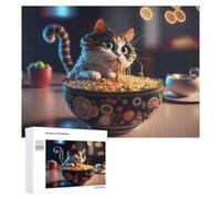 Rompecabezas para Adultos 500 PCS Cat Ramen Japan Rompecabezas para Adultos Juguetes Antiestrés Mejora La Memoria Regalos De Cumpleaños Y Únicos 500 PCS