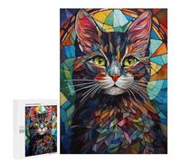 Rompecabezas para Adultos 500 PCS Cat Stained Glass Rompecabezas para Adultos Juegos Familiares Corte De Precisión Cumpleaños Y Navidad 500 PCS